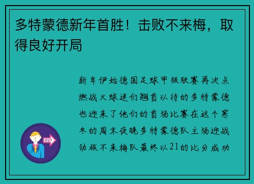 多特蒙德新年首胜！击败不来梅，取得良好开局